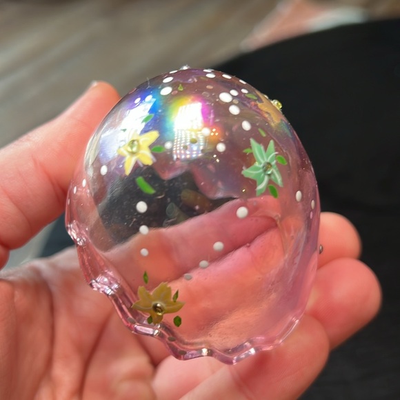 Vintage Pink Iridescent Glass Egg Dish Hand Painted Tealight Candle Holder - Picture 10 of 11